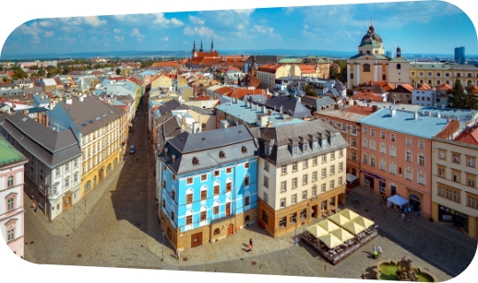 pohled na centrum Olomouce z ptačí perspektivy